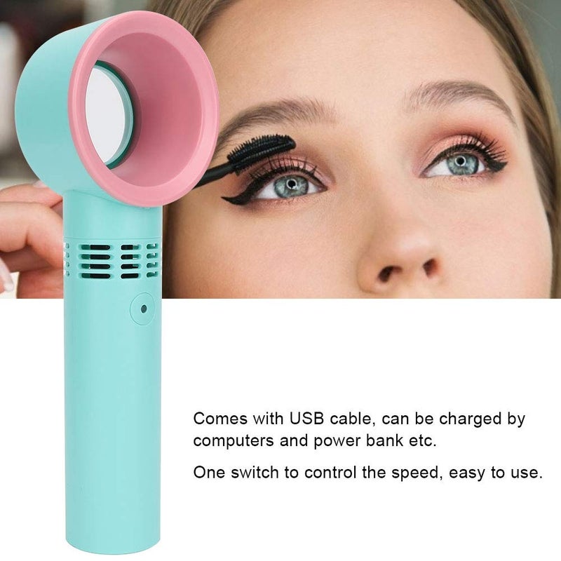 woobles Eyelash Fan Dryer Bladeless Handheld Fan, Handheld Portable USB Bladeless Handy Fan Mini Eyelashes Dryer Fan for Family Outdoor Amusement Park Camping Eyelashes Drying Makeup - Image 3